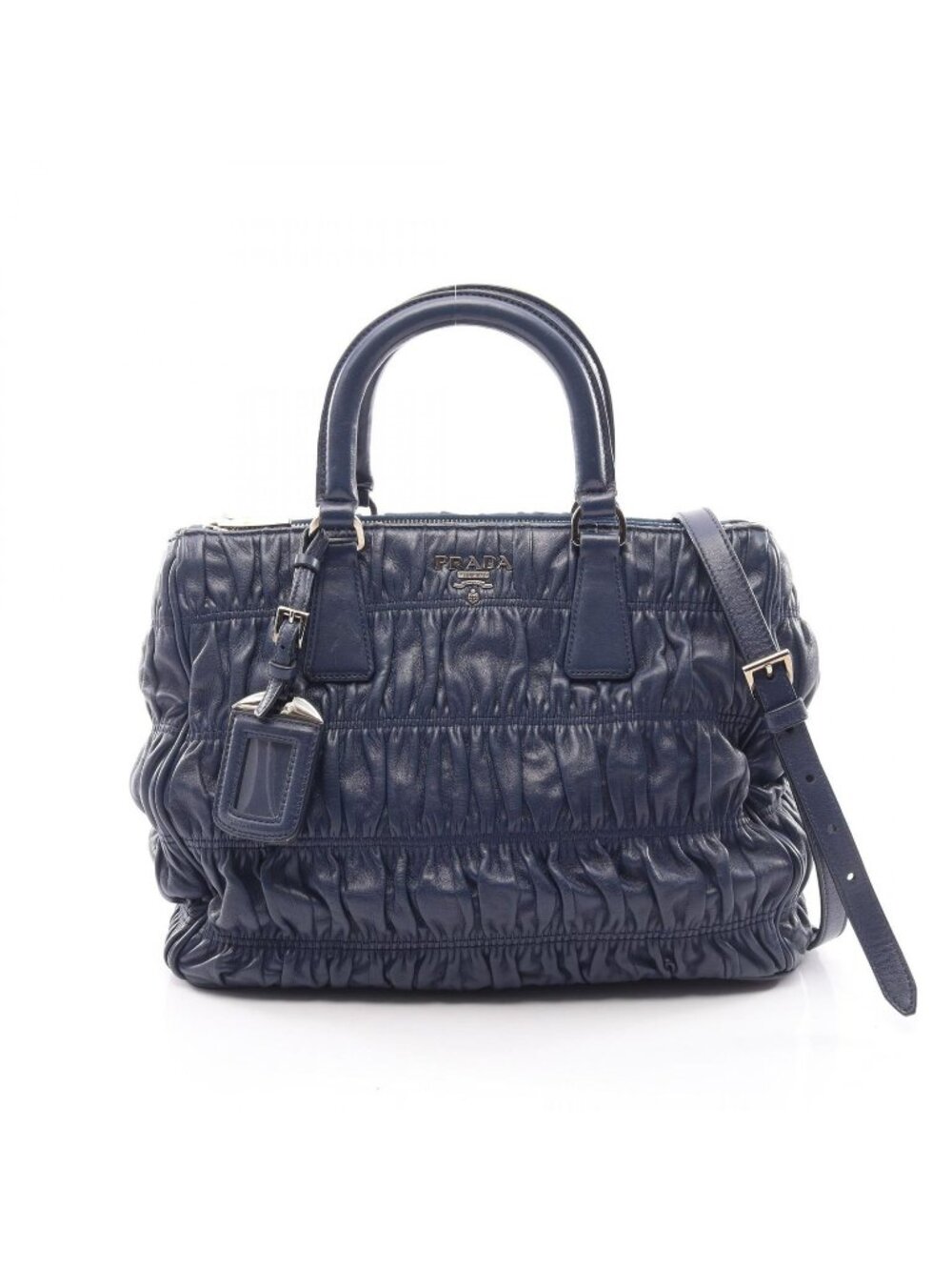 Prada Nappa Gaufre 2-Way Navy Leather Shoulder Handbag